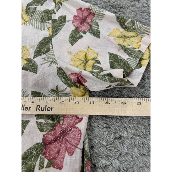 Sun Stone Shirt Mens XL White Floral Linen Blend Hawaiian Tropical Button Up - Picture 3 of 9